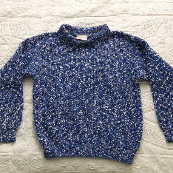 Vintage Sweaters - Vintage 80s Blue Marbled Sweater Mock neck Sz. M
